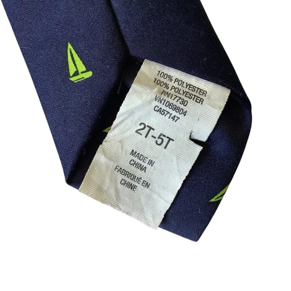 Navy Tie with Green Sailboat Pattern